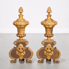 Pair E.F. Caldwell & Co. bronze andirons