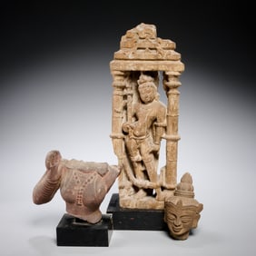 (3) Buddhist/Hindu carved stone fragments