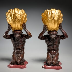 Pair E.F. Caldwell & Co. bronze lamps