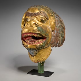 Tibetan gilt copper alloy Buddhist lion mask