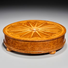 Fine Edwardian walnut and burlwood parquetry box