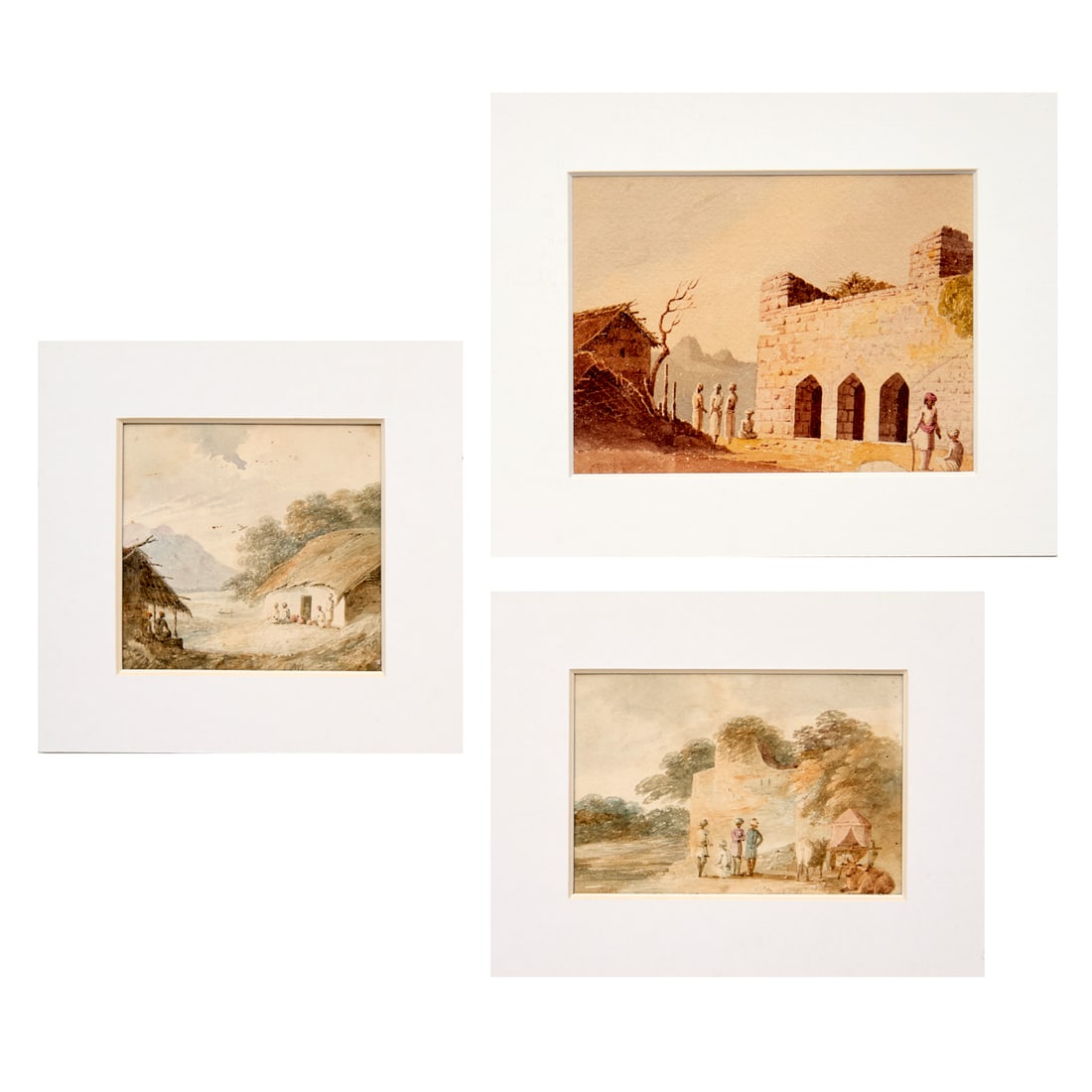 Charles D'Oyly, (3) watercolors on paper (1 of 8)