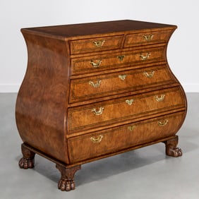 George II style walnut kettle base chest