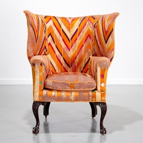 Antique Chippendale style "Phulkari" wing chair