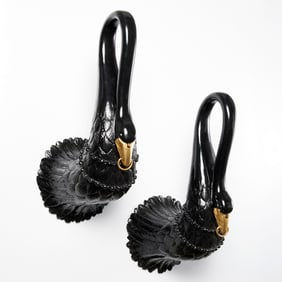 Pair large Empire style carved swan wall