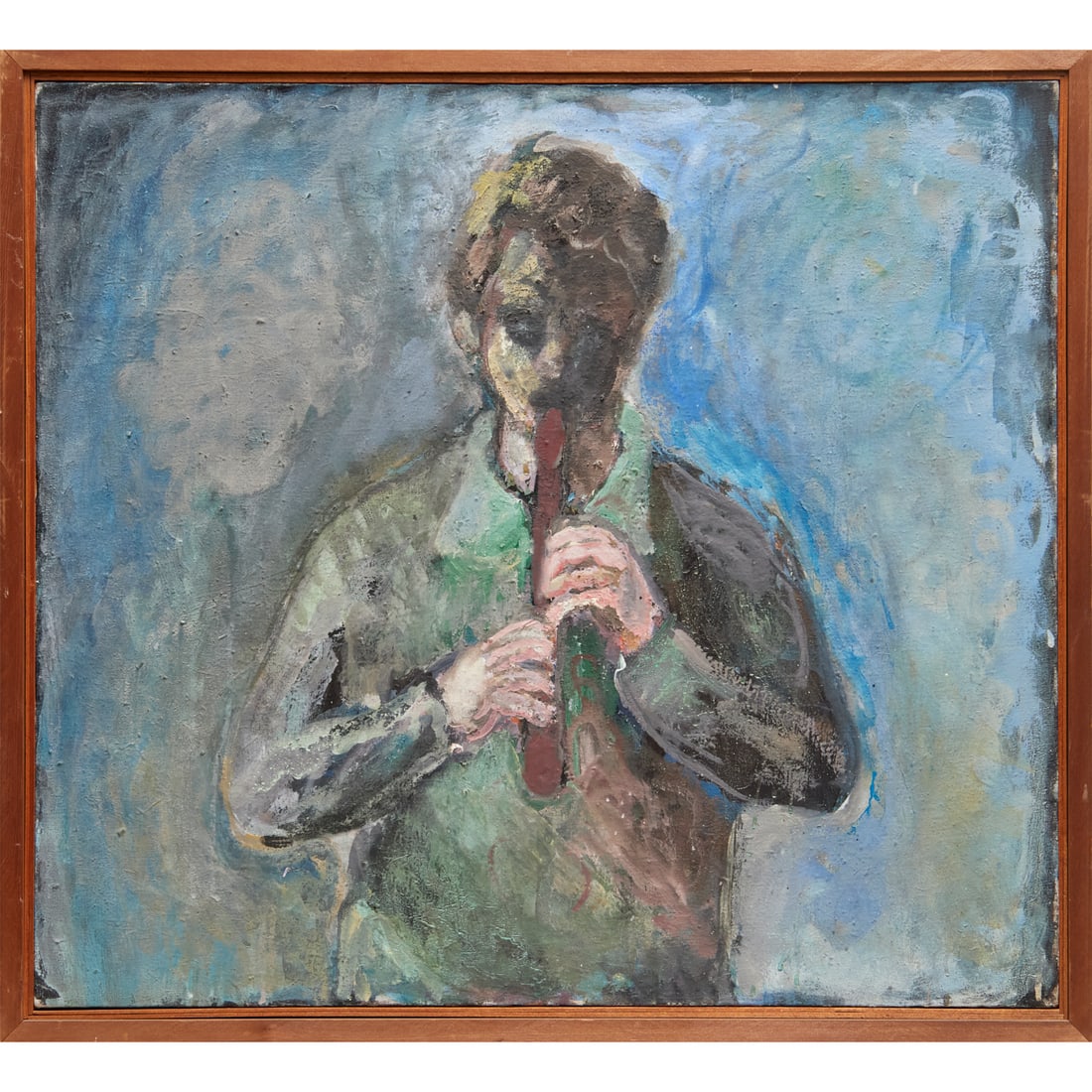 Gandy Brodie, oil on canvas, 1967: Gandy Brodie, oil on canvas, 1967, Gandy Brodie (American, 1924-1975), Untitled (Figural), unsigned, dated verso, 30"h x 33"w (sight), 32"h x 35.25"w (frame) Provenance: The private collection of pian