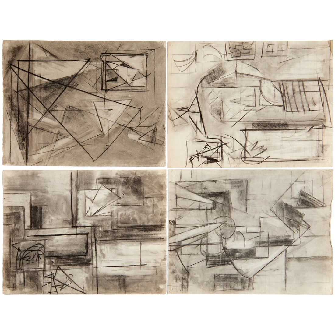 School of Hans Hofmann, (4) charcoal drawings: School of Hans Hofmann, (4) charcoal drawings, Margaret Trumbull Jennings (American, 1896-1983), untitled cubist drawings with corrections by Hans Hofmann (by repute), loose and unframed, 25"h x 19"w