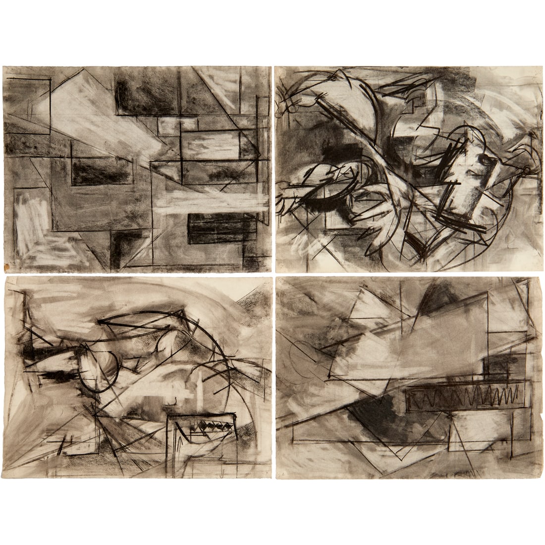 School of Hans Hofmann, (4) charcoal drawings: School of Hans Hofmann, (4) charcoal drawings, Margaret Trumbull Jennings (American, 1896-1983), untitled cubist drawings with corrections by Hans Hofmann (by repute), loose and unframed, 25"h x 19"w
