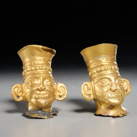 Pair Pre-Columbian style 18k gold fittings