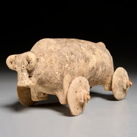 Ancient Syrian pottery bull on wheels