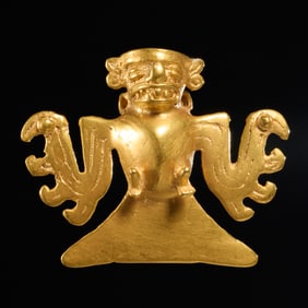 Pre-Columbian style 22k gold avian pendant