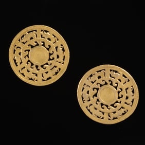 Pre-Columbian style 10k gold pierced discs