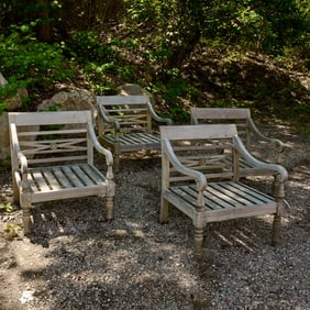 Set (4) Anglo-Indian style teak garden armchairs