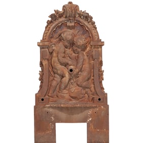 Large antique French cast iron wall fountain