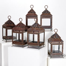 Set (6) large Jose Morales copper lanterns