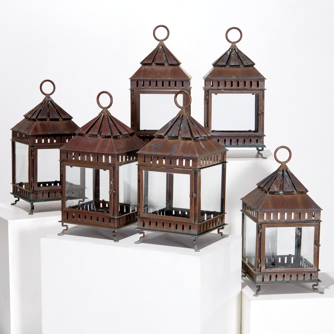 Set (6) large Jose Morales copper lanterns (1 of 9)