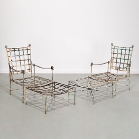 Pair Mario Papperzini "Amalfi" chairs & ottomans