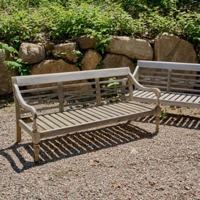 Pair Anglo-Indian style teak garden benches