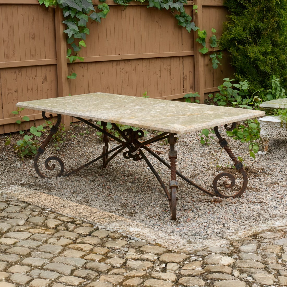 French wrought iron and stone garden table (1 of 5)