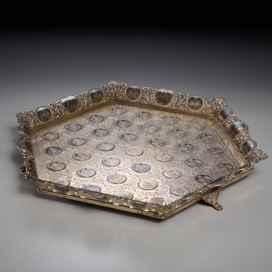 South American silver coin tray, ex Alberto Pinto (1 of 8)