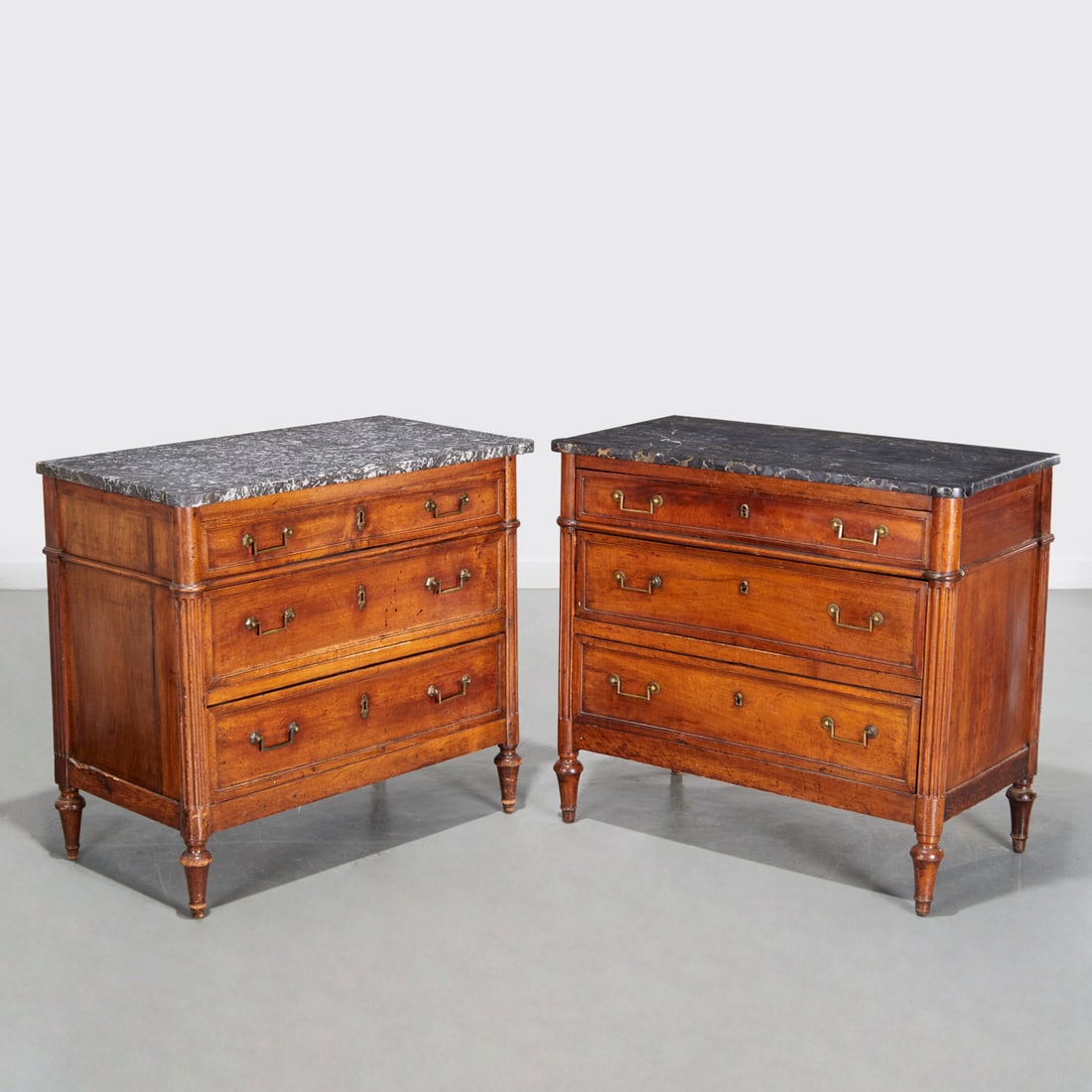 Pair Louis XVI marble top walnut commodes (1 of 8)