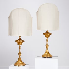 Pair Continental Neoclassical gilt bronze lamps