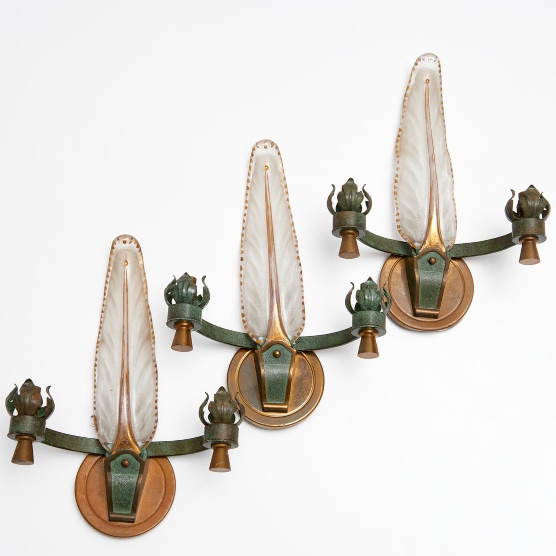 Set (3) French bronze and glass sconces (1 of 5)
