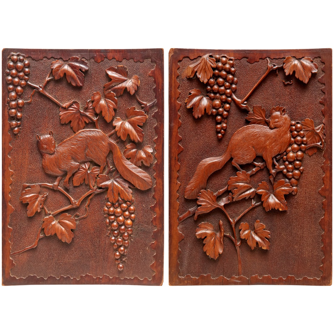 Pair Black Forest carved walnut plaques (1 of 9)