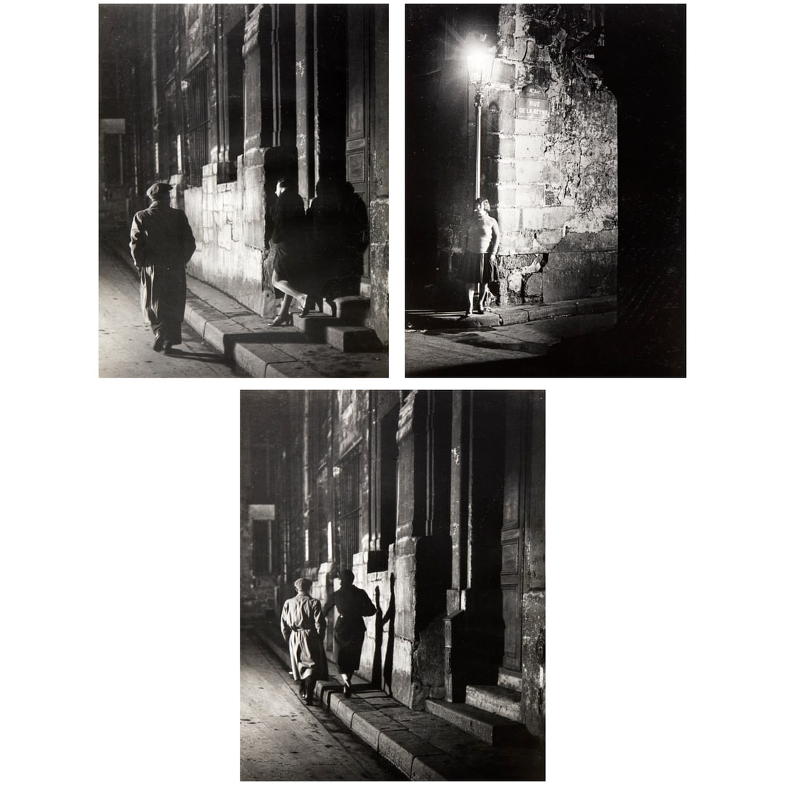 Brassai, (3) signed photographs, c. 1932: Brassai, (3) signed photographs, c. 1932, Brassai (Gyula Halasz) (French, 1899-1984), Filles des Halles and La Retape, Quartier des Halles, likely printed 1970s, studio stamps verso, each signed in pe