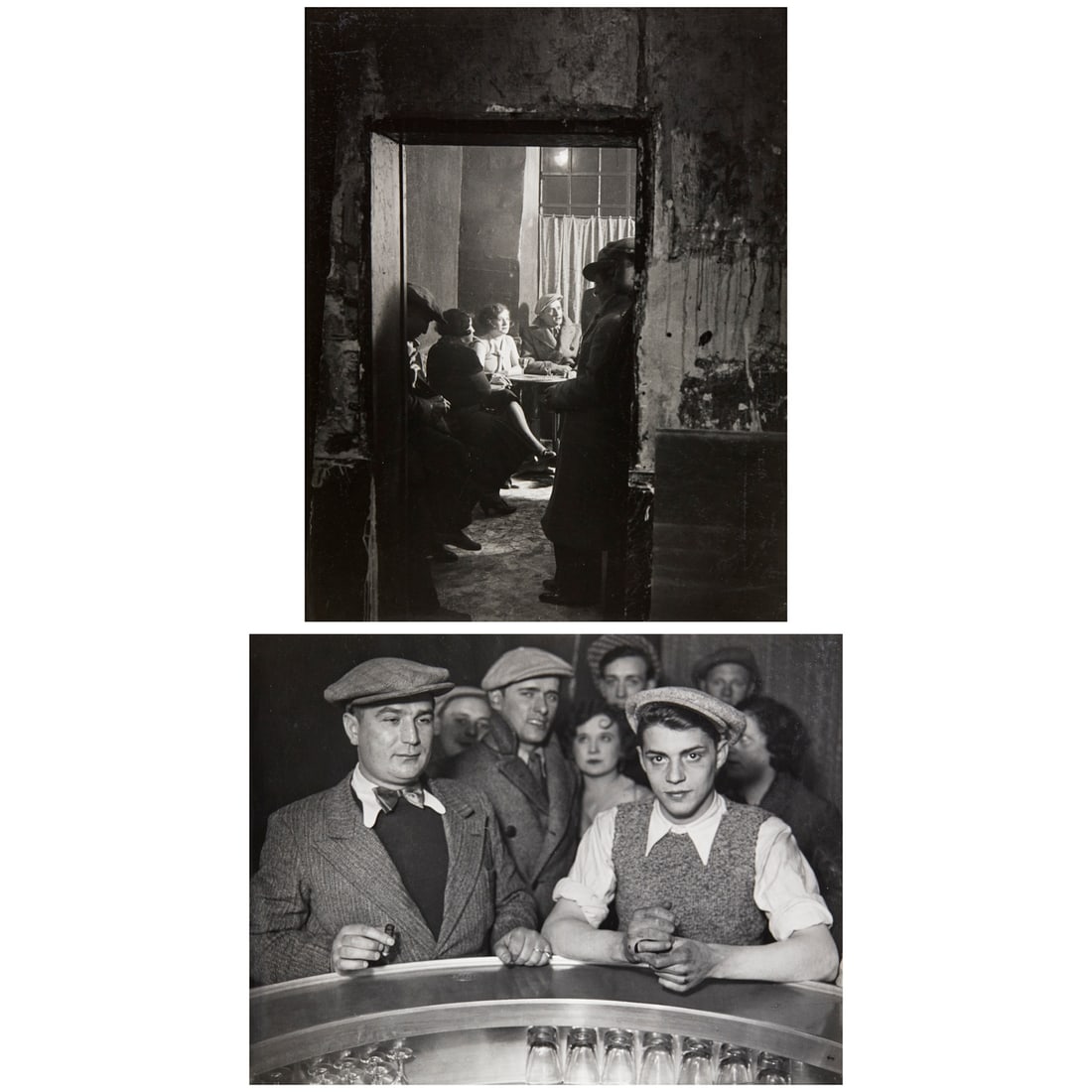 Brassai, (2) signed photographs, c. 1931-32: Brassai, (2) signed photographs, c. 1931-32, Brassai (Gyula Halasz) (French, 1899-1984), Scenes from Rue de Lappe, likely printed 1970s, studio stamps verso, each signed in pencil, marked "Pl.5" and "