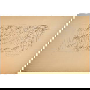 Philip Evergood, graphite on paper, 1964: Philip Evergood, graphite on paper, 1964, Philip Howard Francis Dixon Evergood (American, 1901-1973), Sketch for "The New Lazarus" (Whitney Museum of Art), signed and dated lower right, loose and unfr