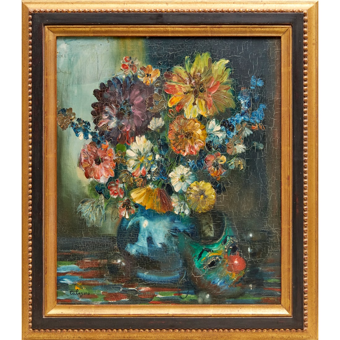 Jean Calogero, oil on canvas: Jean Calogero, oil on canvas, Jean Calogero (Italian, 1922-2001), Floral Still Life, oil on canvas, signed "Calogero" at lower left, 21"h x 17.5"w (sight), 27"h x 23.5"w (frame) Provenance: A Private 