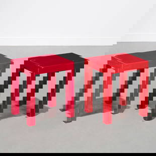 Karl Springer (style), croc parsons tables: Karl Springer (style), croc parsons tables, 20th c., USA, crocodile embossed leather, one hot pink, the other lipstick red, 16"h x 14"l x 12"w