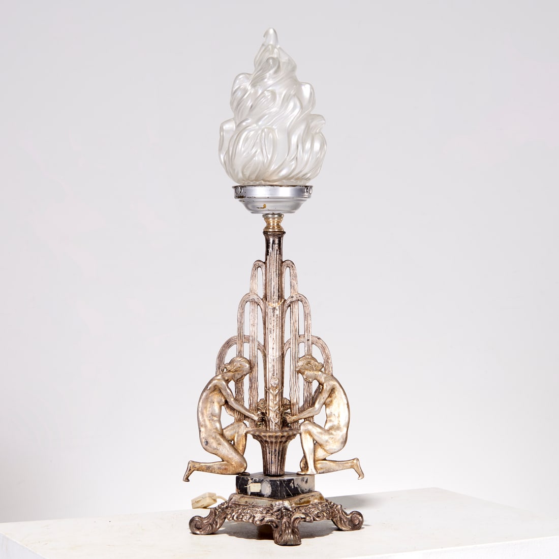 Art Deco silvered metal figural table lamp (1 of 8)