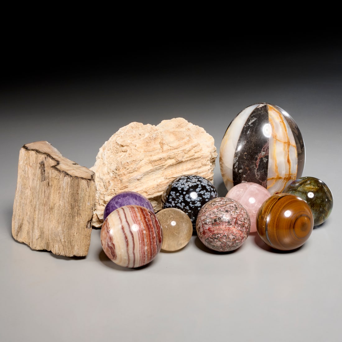 Collection stone specimens and mineral spheres (1 of 4)
