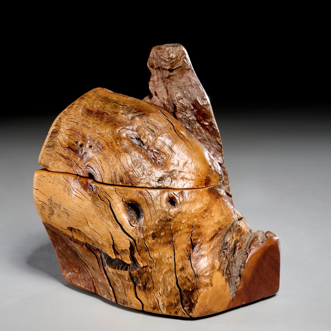 Don Shoemaker for Senal, lidded wood box: Don Shoemaker for Senal, lidded wood box, c. 1970s, Mexico, label to underside, 9"h x 6.25"w x 6"d