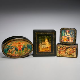 (4) Russian lacquered boxes, incl. Kuznitzov