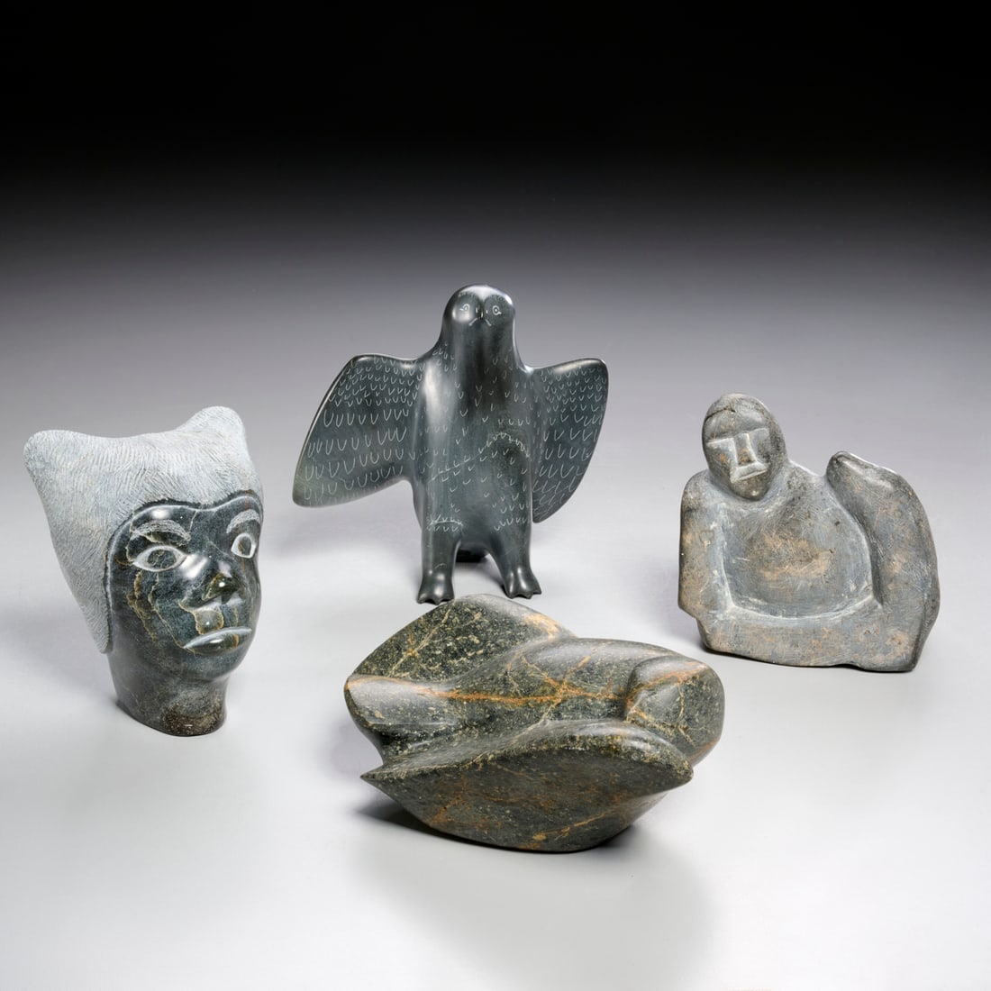 Group (4) Canadian Inuit stone carvings (1 of 7)