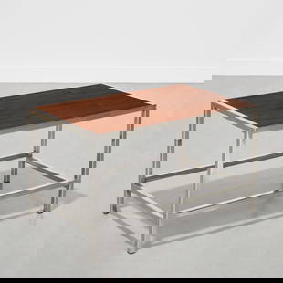 Edward Wormley for Dunbar occasional table: Edward Wormley for Dunbar occasional table, c. 1965, USA, chrome and walnut, metal Dunbar tag to underside, 15.75"h x 27"w x 16.25"d