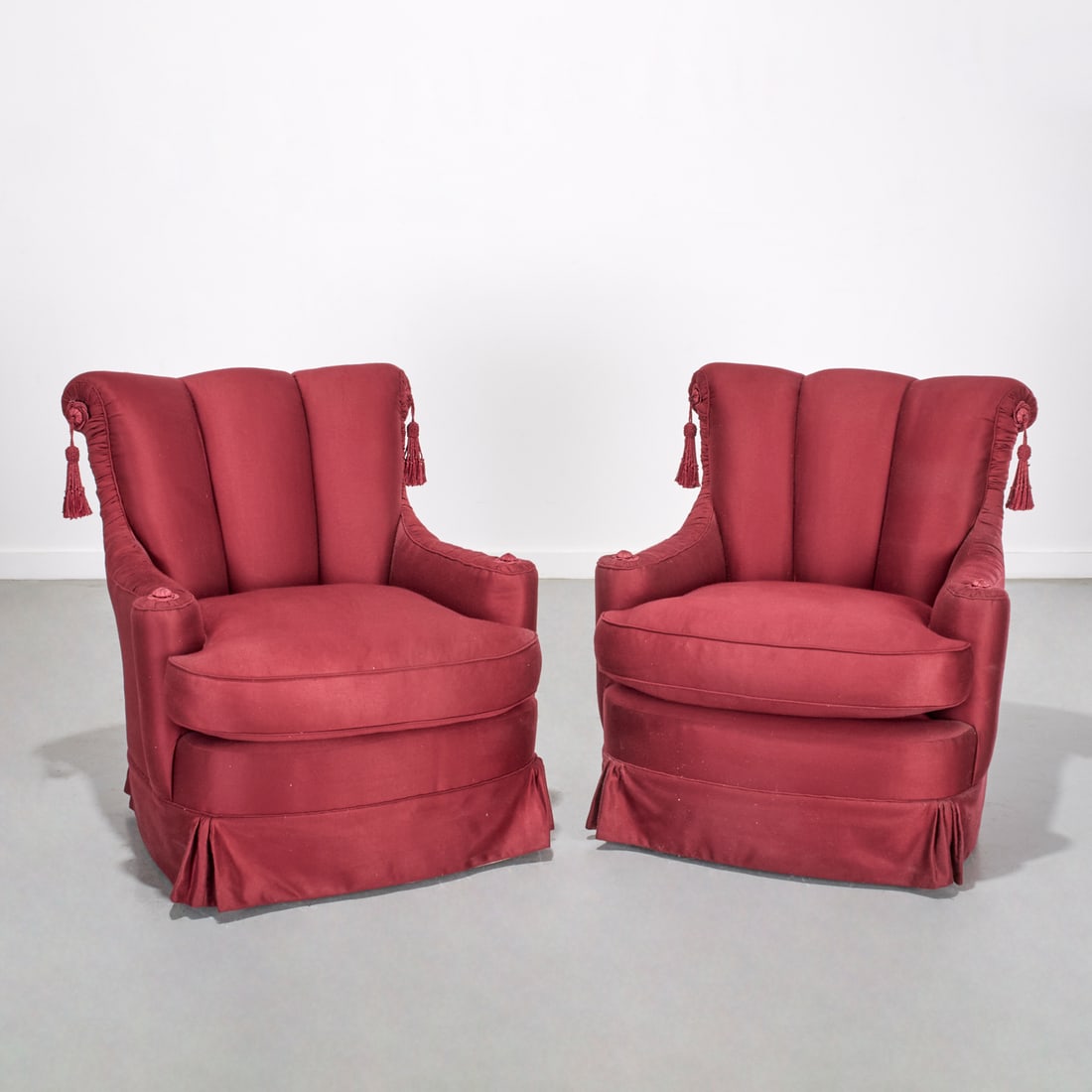 Pair Henri Samuel (style) burgundy lounge chairs (1 of 7)