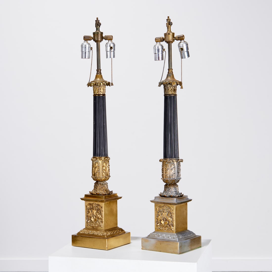 Pair Empire style gilt metal table lamps (1 of 4)