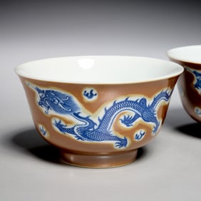Pair Chinese cafe au lait porcelain bowls