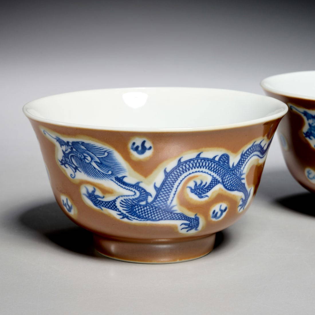 Pair Chinese cafe au lait porcelain bowls