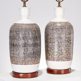 Pair large Italian MCM pottery lamps