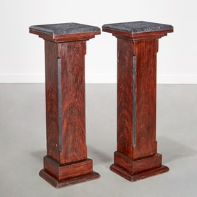 Pair grain painted marble top pedestals