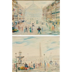French School, (2) oils on canvasboard