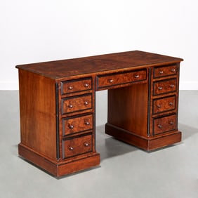 Victorian figured walnut double pedestal desk