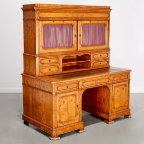 Victorian burled elm desk and superstructure