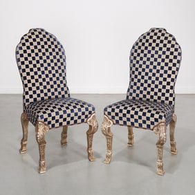 Pair George I style silvered wood side chairs
