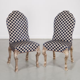 Pair George I style silvered wood side chairs